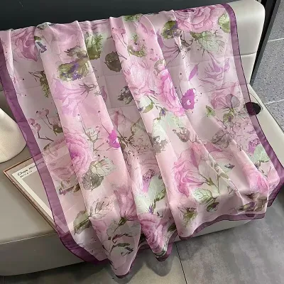 Women's Fashion Scarf With Geometric Leaves Print, Simulation Silk, Medium Length