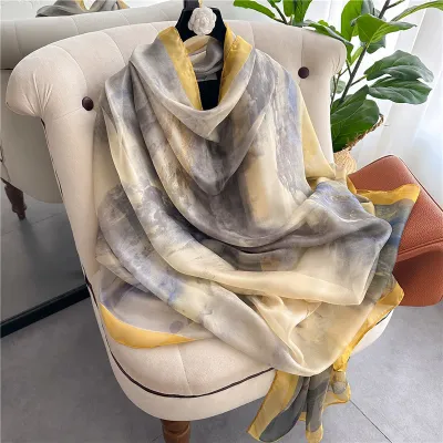 Women's Fashion Scarf With Geometric Leaves Print, Simulation Silk, Medium Length