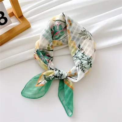 Women's Fashion Polyester Floral Stripe Printed Square Scarf Lady Cute Sweet Princess College Pastoral Vacation Style