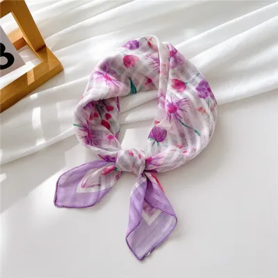 Women's Fashion Polyester Floral Stripe Printed Square Scarf Lady Cute Sweet Princess College Pastoral Vacation Style