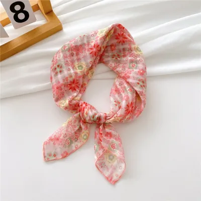 Women's Fashion Polyester Floral Stripe Printed Square Scarf Lady Cute Sweet Princess College Pastoral Vacation Style