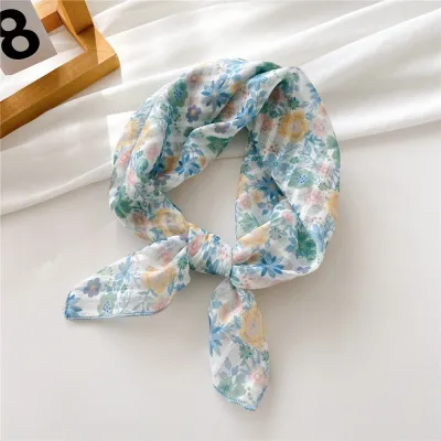 Women's Fashion Polyester Floral Stripe Printed Square Scarf Lady Cute Sweet Princess College Pastoral Vacation Style