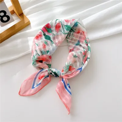 Women's Fashion Polyester Floral Stripe Printed Square Scarf Lady Cute Sweet Princess College Pastoral Vacation Style