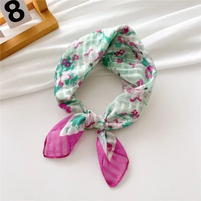 Women's Fashion Polyester Floral Stripe Printed Square Scarf Lady Cute Sweet Princess College Pastoral Vacation Style