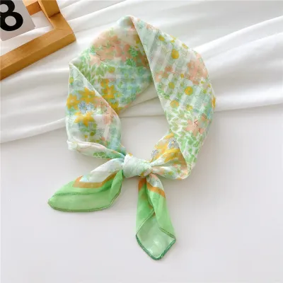 Women's Fashion Polyester Floral Stripe Printed Square Scarf Lady Cute Sweet Princess College Pastoral Vacation Style