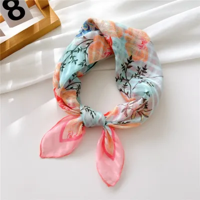 Women's Fashion Polyester Floral Stripe Printed Square Scarf Lady Cute Sweet Princess College Pastoral Vacation Style