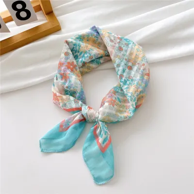 Women's Fashion Polyester Floral Stripe Printed Square Scarf Lady Cute Sweet Princess College Pastoral Vacation Style