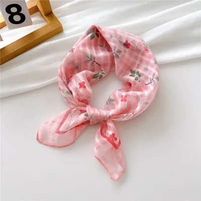 Women's Fashion Polyester Floral Stripe Printed Square Scarf Lady Cute Sweet Princess College Pastoral Vacation Style