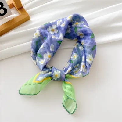 Women's Fashion Polyester Floral Stripe Printed Square Scarf Lady Cute Sweet Princess College Pastoral Vacation Style