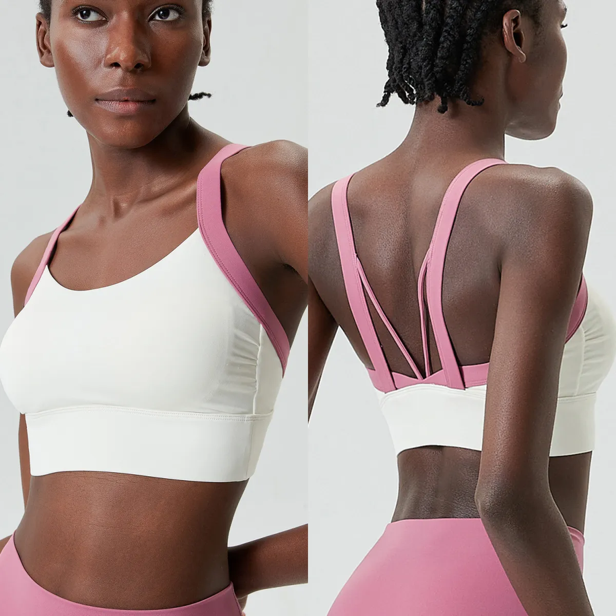 Women Yoga Color Contrast Sports Bra with Thin Mold Cup