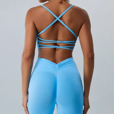 Women Yoga Solid Color Backless Cross Sports Bra