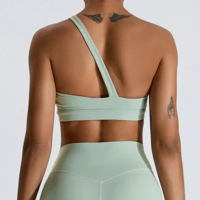 Women One Shoulder Sports Bra Nylon Yoga