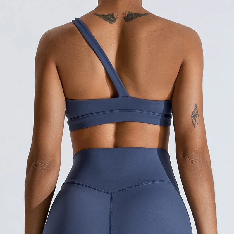 Women One Shoulder Sports Bra Nylon Yoga