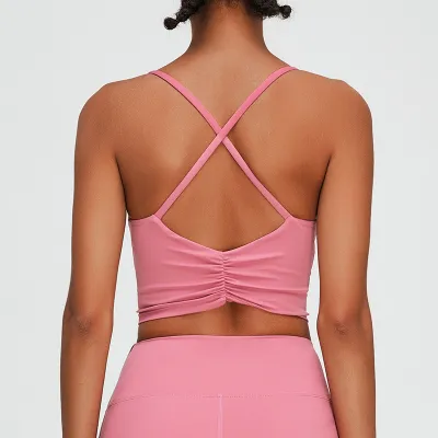 Women's Solid Color Backless Cross Sports Bra with Full Cup
