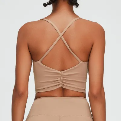 Women's Solid Color Backless Cross Sports Bra with Full Cup
