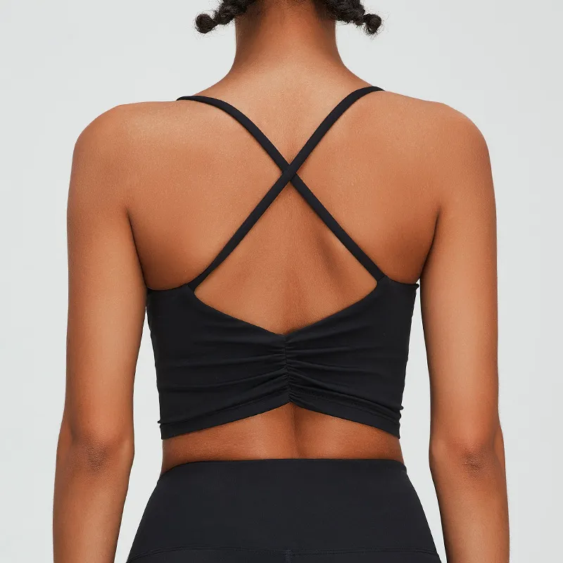 Women's Solid Color Backless Cross Sports Bra with Full Cup