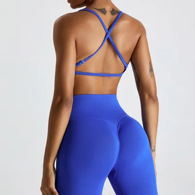 Women Backless Cross Sports Bra Solid Color