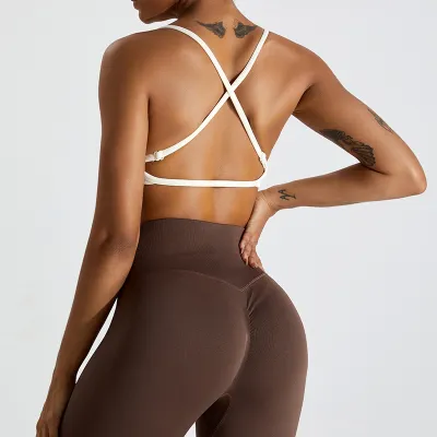 Women Backless Cross Sports Bra Solid Color