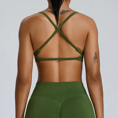 Women Backless Cross Sports Bra Solid Color