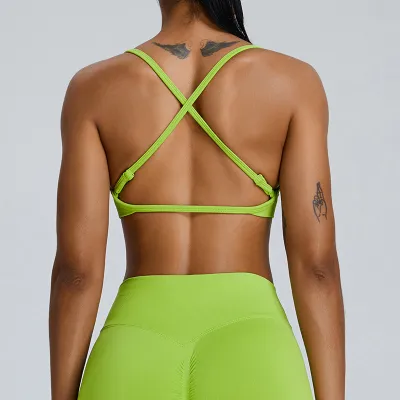 Women Backless Cross Sports Bra Solid Color
