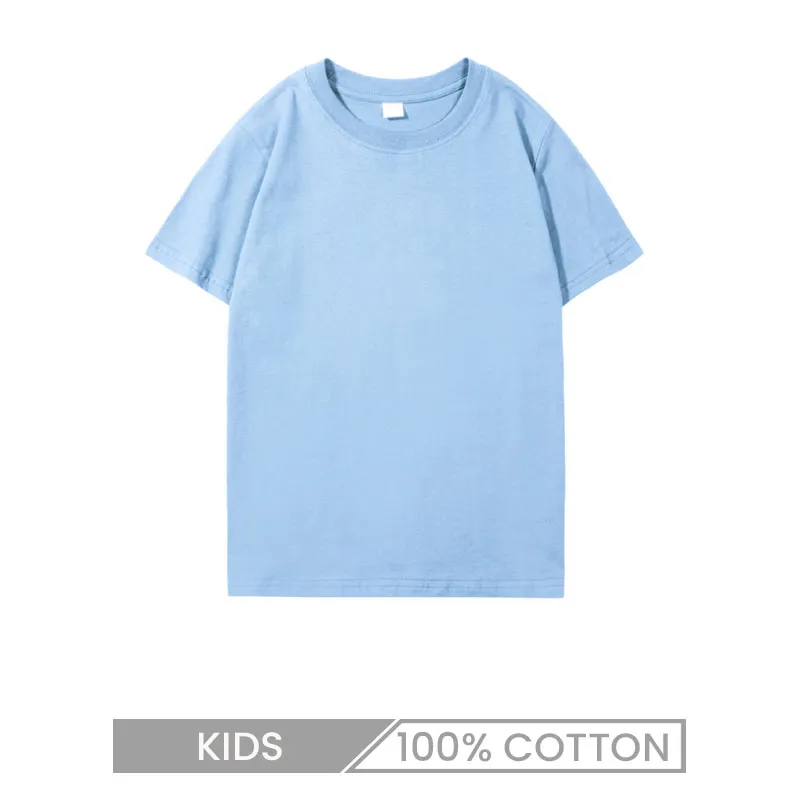 190gsm 100% Cotton Short-Sleeved Kids Children Crew Neck Solid Color T-Shirt Custom