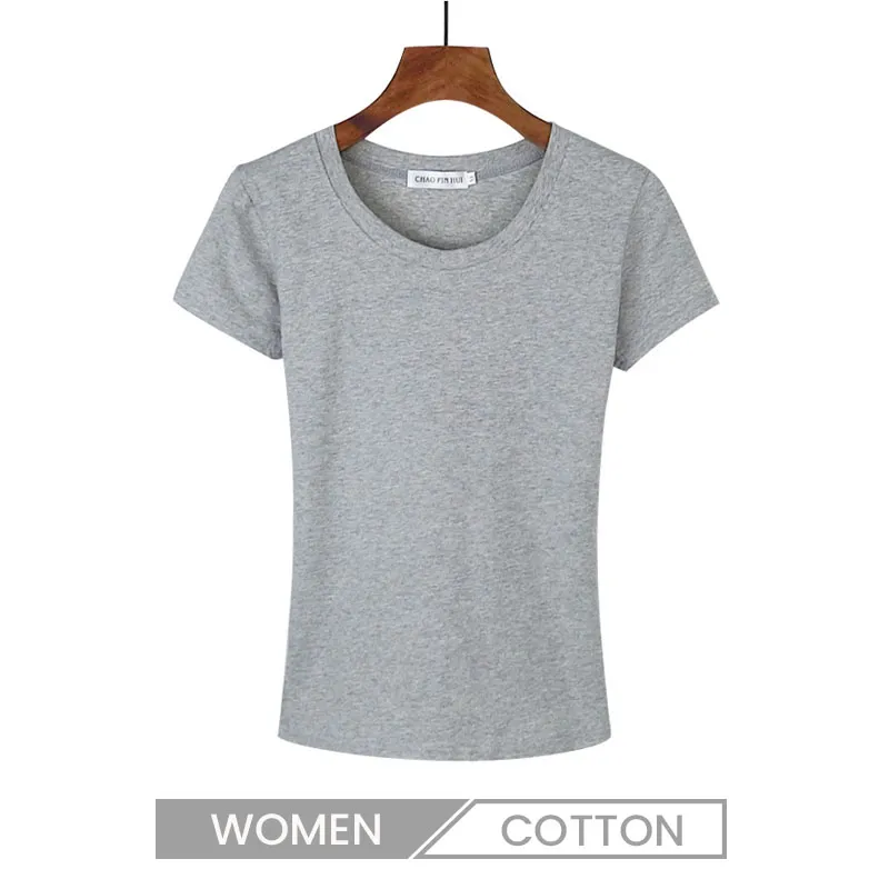 Women's Cotton Short-Sleeved Slim-Fit Crew Neck T-Shirt - Solid Color Summer Custom