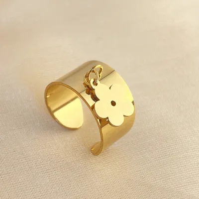 Women Vintage Stainless Steel Floral Heart Opening Ring