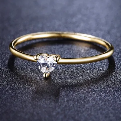 Women Fashion Simple Heart-Shaped Rhinestone Ring