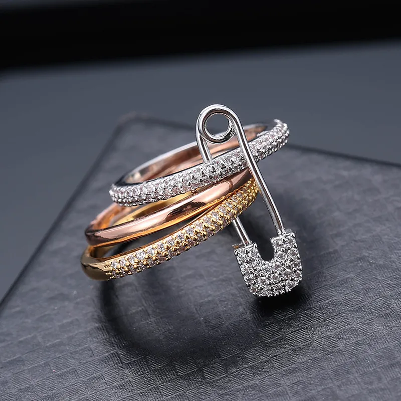 Women's Fashion Simple Three Color Geometric Detachable Copper Ring