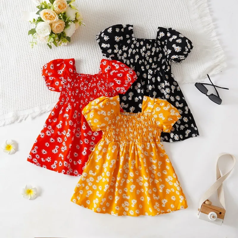 Kids Baby Girls Casual Cute Tiny Floral Print Puff Sleeve Princess Dress