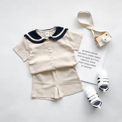 Kids Toddler Boys Girls Casual Cute Preppy Short Sleeve Lapel Shirt Shorts Set