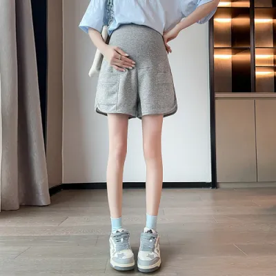Summer Maternity Stretch High Waist Belly Pocket Shorts