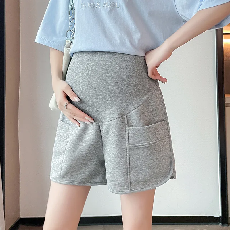Summer Maternity Stretch High Waist Belly Pocket Shorts