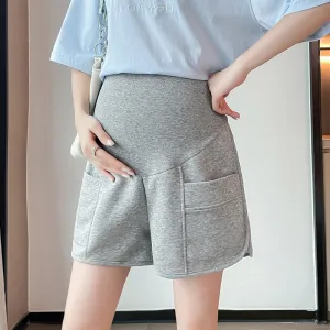Summer Maternity Stretch High Waist Belly Pocket Shorts