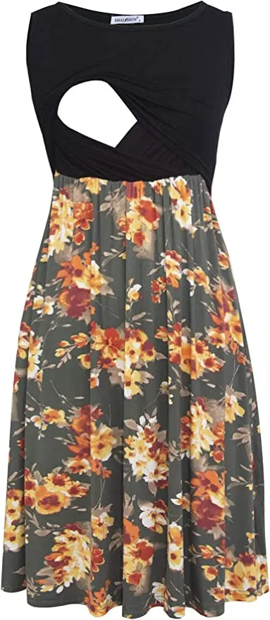 Pregnant Women Fashion Solid Color Stitching Sleeveless Midi Dress