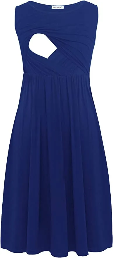 Pregnant Women Fashion Solid Color Stitching Sleeveless Midi Dress