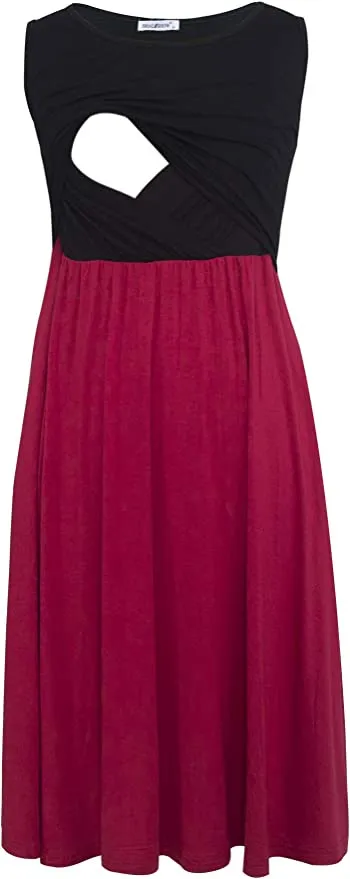 Pregnant Women Fashion Solid Color Stitching Sleeveless Midi Dress