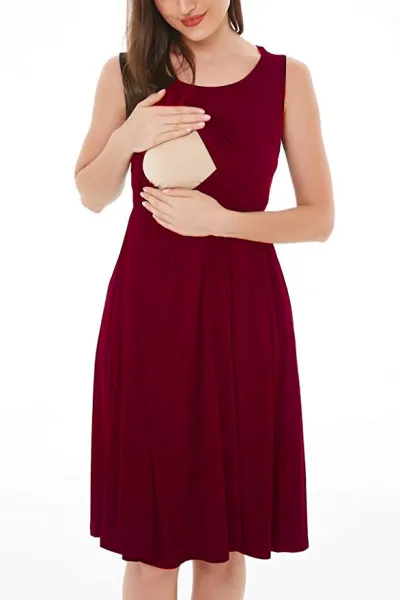 Pregnant Women Fashion Solid Color Stitching Sleeveless Midi Dress