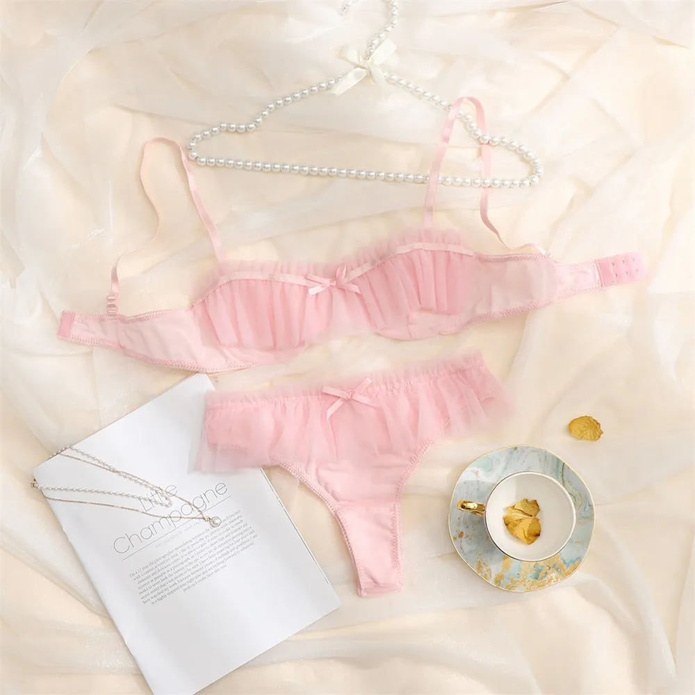 Women Sexy Mesh Lace Stitching Underwear Panties Set