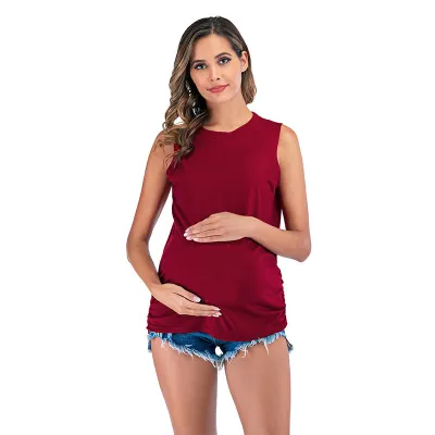 Pregnant Women Fashion Casual Solid Color Sleeveless Crewneck T-Shirt