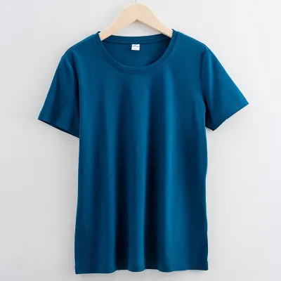Women's Double-Sided Mercerized Cotton Summer Loose Crew Neck V Neck Solid Color Short Sleeve T-Shirt