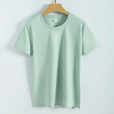 Women's Double-Sided Mercerized Cotton Summer Loose Crew Neck V Neck Solid Color Short Sleeve T-Shirt