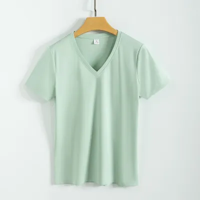 Women's Double-Sided Mercerized Cotton Summer Loose Crew Neck V Neck Solid Color Short Sleeve T-Shirt