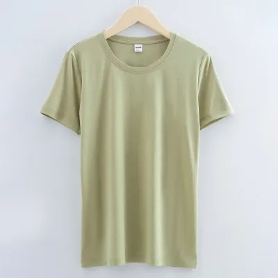 Women's Double-Sided Mercerized Cotton Summer Loose Crew Neck V Neck Solid Color Short Sleeve T-Shirt