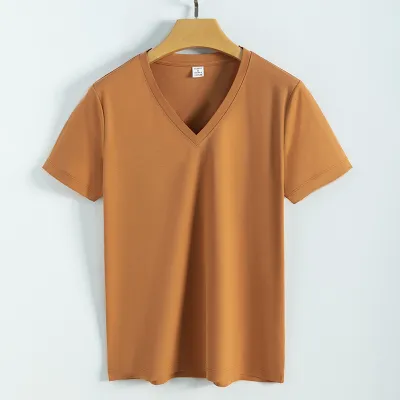 Women's Double-Sided Mercerized Cotton Summer Loose Crew Neck V Neck Solid Color Short Sleeve T-Shirt