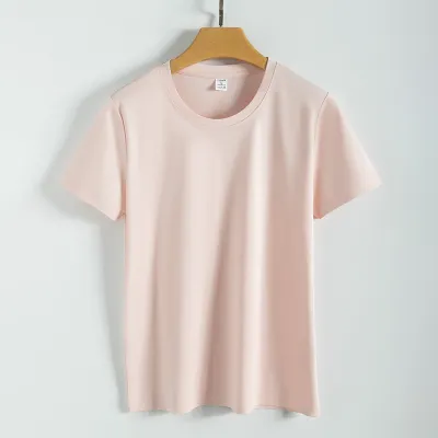 Women's Double-Sided Mercerized Cotton Summer Loose Crew Neck V Neck Solid Color Short Sleeve T-Shirt