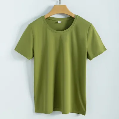 Women's Double-Sided Mercerized Cotton Summer Loose Crew Neck V Neck Solid Color Short Sleeve T-Shirt