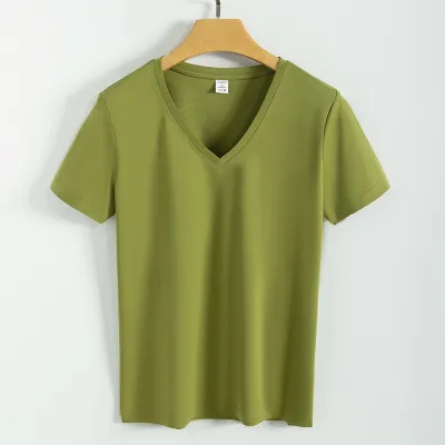 Women's Double-Sided Mercerized Cotton Summer Loose Crew Neck V Neck Solid Color Short Sleeve T-Shirt