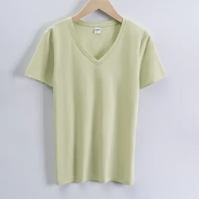 Women's Double-Sided Mercerized Cotton Summer Loose Crew Neck V Neck Solid Color Short Sleeve T-Shirt