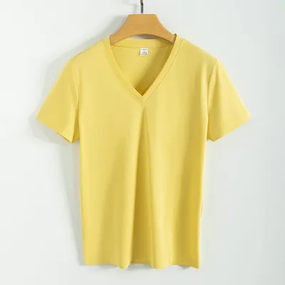 Women's Double-Sided Mercerized Cotton Summer Loose Crew Neck V Neck Solid Color Short Sleeve T-Shirt